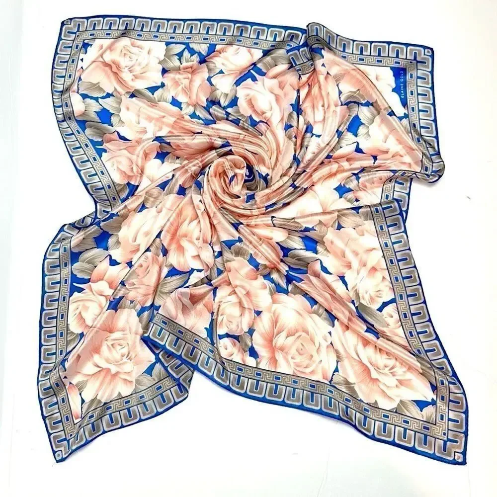 Elaine Gold for Collection XIIX Silk Square Scarf Floral Roses Pink Blue Japan
